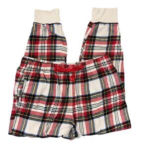 Old Navy White/Cream Plaid Tartan Flannel Christmas Pajama Joggers/Pants -SIZE M